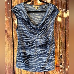 Michael Kors Navy and Gray Cowl Neck Blouse